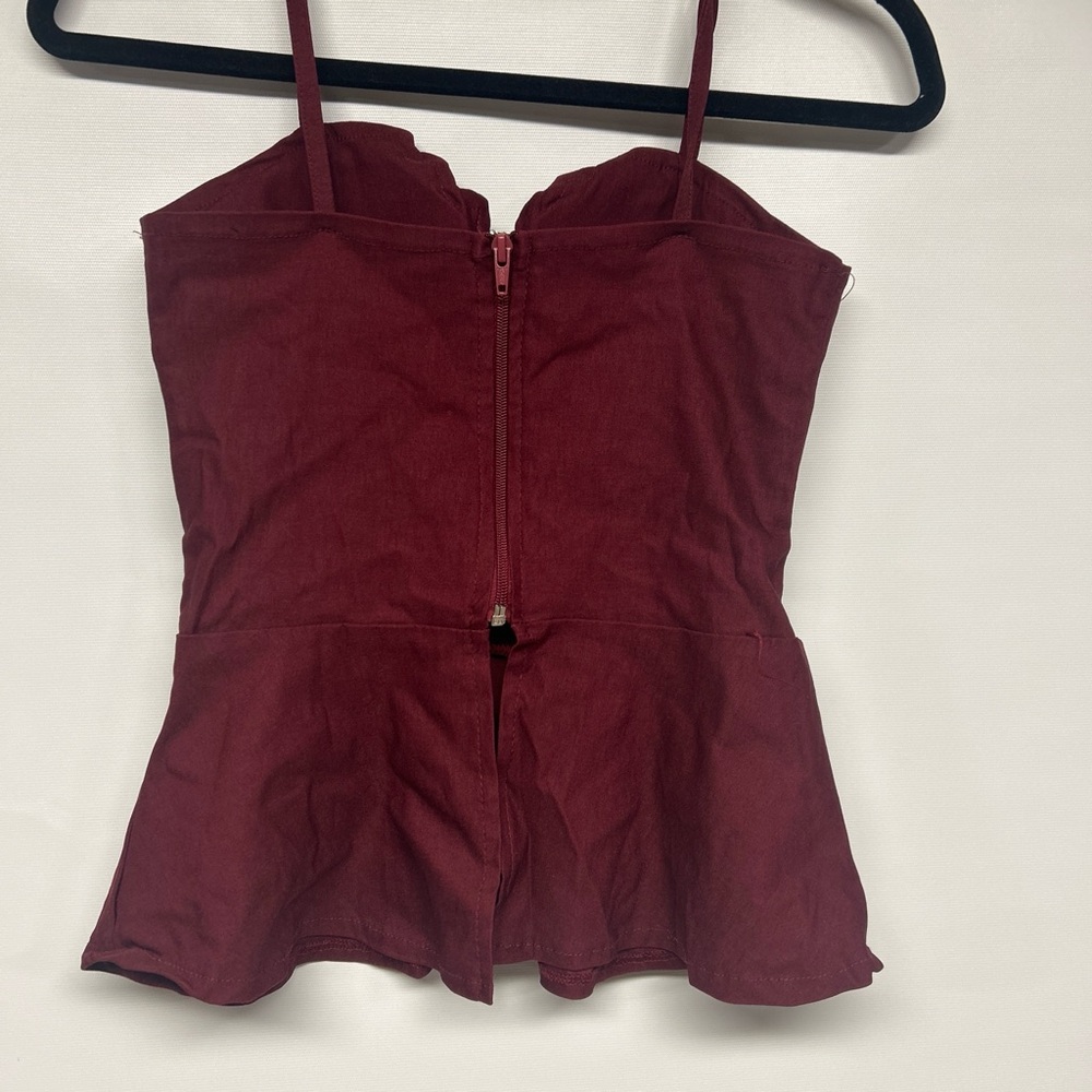Chic Burgundy Peplum Camisole - Picture 2 of 3